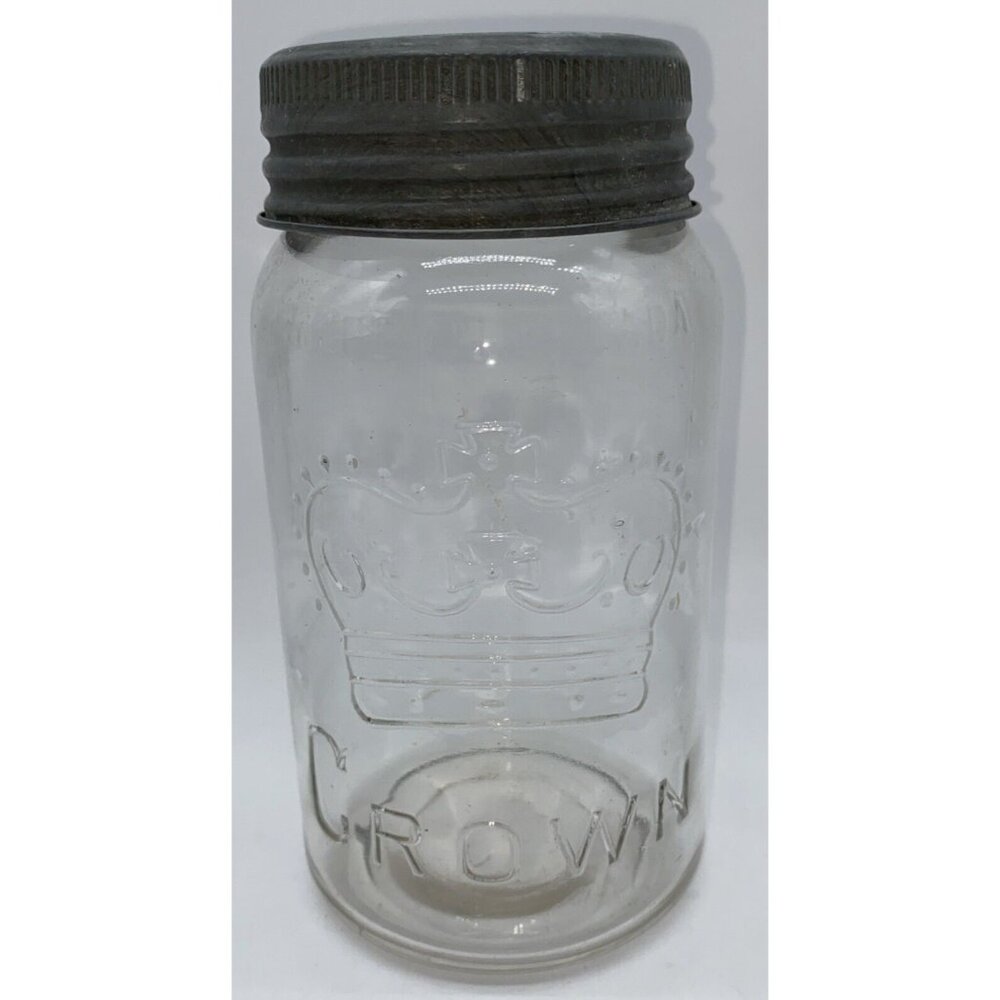 Vintage 1932 Crown Quart Mason Canning Preserving Pickling Glass Jar 7” Canada
